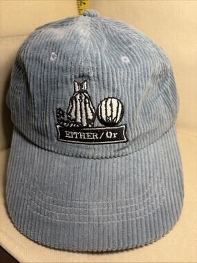 EITHER/Or Blue Corduroy Cat and Ball Embroidered Strapback Hat
